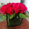 Rose rosse in vaso vetro rettangolare <br> " Fire on glass tower "
